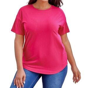 NEW DEAR LOVER rose plus size ribbed knit top in pink